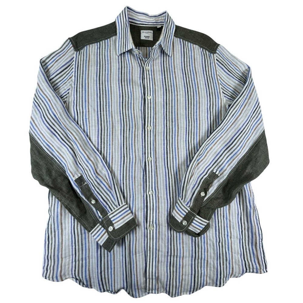 Baird McNutt Linen Button Down Mens XL Murano Slim Fit Striped Colorblock